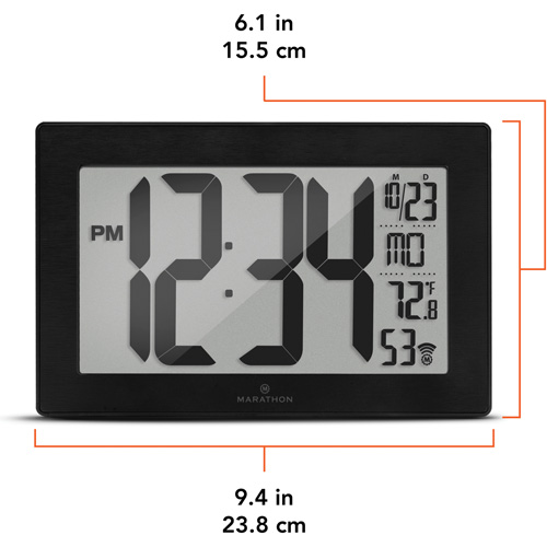 Horloge murale &agrave; r&eacute;glage et ajustement automatiques avec support, Num&eacute;rique, &agrave; piles, Noir Superchem Industries