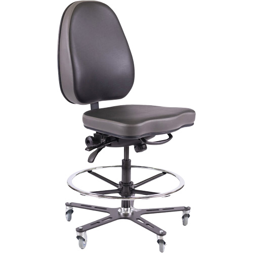 TF180 Ergonomic Industrial Chair, Mobile, Adjustable, Vinyl Seat, Black Superchem Industries