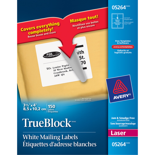 &eacute;tiquettes d'exp&eacute;dition au laser TrueBlock, 3-1/3" la x 4" la x Blanc Superchem Industries