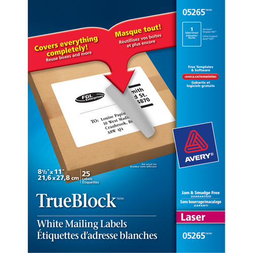TrueBlock Laser Shipping Labels, 11" W x 8.5" L, White Superchem Industries