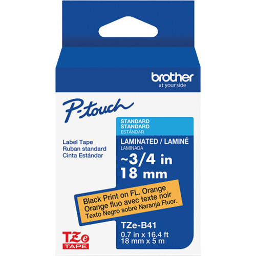 Ruban lamin&eacute; TZe-B41 pour &eacute;tiqueteuses P-Touch compatibles avec les rubans TZe, Noir sur orange fluorescent, Largeur de 0,7" Superchem Industries
