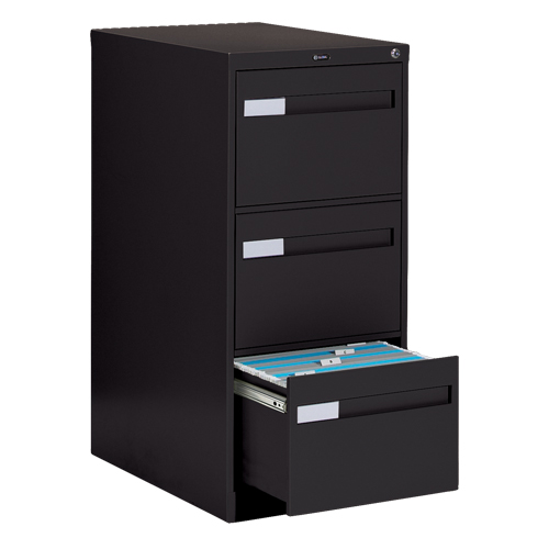 Vertical Filing Cabinet with Recessed Drawer Handles, 3 Drawers, 18.15" W x 26.56" D x 40" H, Black Superchem Industries