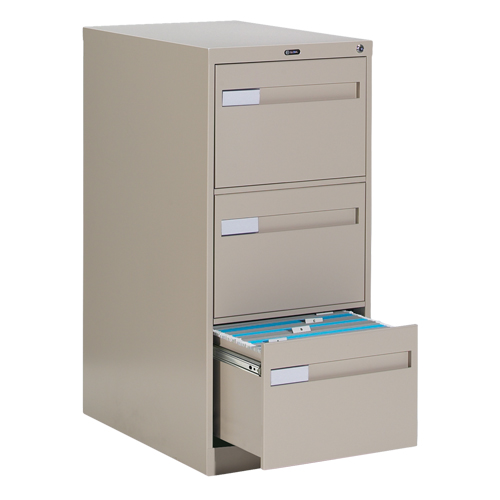 Vertical Filing Cabinet with Recessed Drawer Handles, 3 Drawers, 18.15" W x 26.56" D x 40" H, Beige Superchem Industries