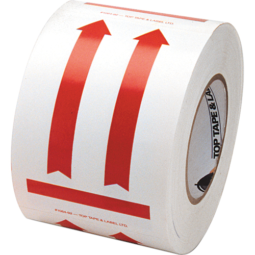 &eacute;tiquettes pour traitement sp&eacute;cial a/pictogramme Ce c&ocirc;t&eacute; vers le haut, 6" lo x 4" la, Rouge/blanc Superchem Industries