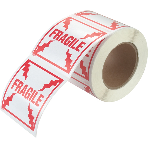 "Fragile" Special Handling Labels, 4" L x 4" W, Red on White Superchem Industries