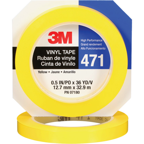 471 Vinyl Tape, 12 mm (1/2") W x 32.9 m (108') L, 5.3 mils, Yellow Superchem Industries