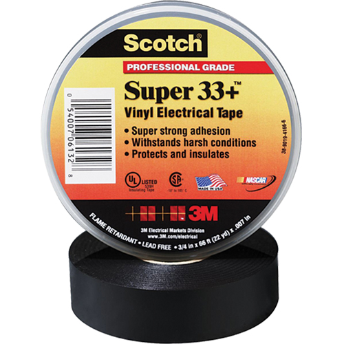 Rubans Super 33+ Scotch, 19 mm (3/4") x 20,1 m (66'), Noir, 7 mils Superchem Industries
