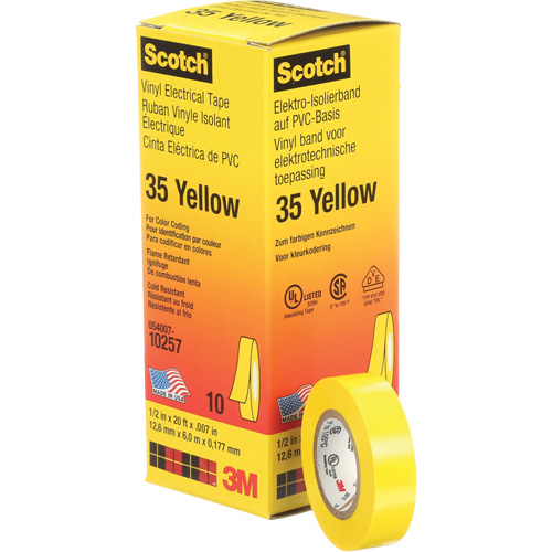 Scotch&reg; 35 Colour Coded Tape, 12.7 mm (1/2") x 6.1 m (20'), Yellow, 7 mils Superchem Industries