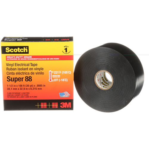 Scotch&reg; Vinyl Electrical Tape Super 88, 38 mm (1-1/2") x 33 m (108'), Black, 8.5 mils Superchem Industries
