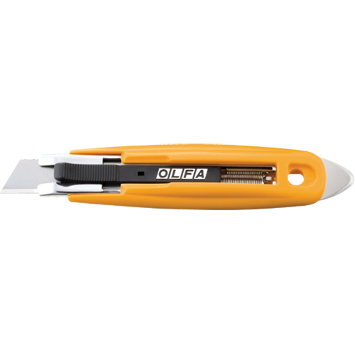 Self-Retracting Safety Knife with Tape Slitter, 17.5 mm, Carbon Steel, Plastic Handle Superchem Industries