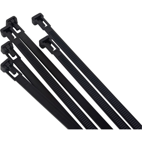 Attache-c&acirc;ble r&eacute;utilisable, Longueur 14", R&eacute;sistance &agrave; la traction 50 lb, Noir Superchem Industries
