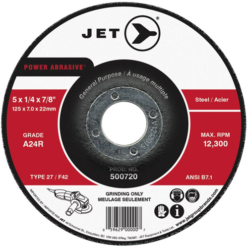 Meule abrasive motoris&eacute;e A24R, 4-1/2" x 1/4", Arbre 7/8", Type 27 Superchem Industries