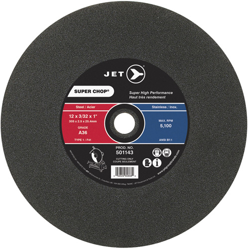 Meule &agrave; tronçonner Super Chop, 12" x 3/32", Arbre de 1", Type 1, 5100 Tr/min Superchem Industries