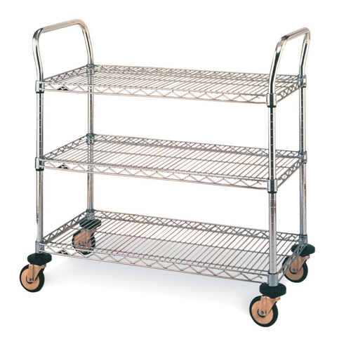 Chariot utilitaire &agrave; usage standard avec tablettes en treillis m&eacute;tallique, Chrom&eacute;, 24" x 39" x 36", Capacit&eacute; 375 lb Superchem Industries
