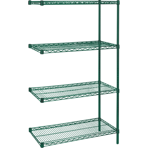 &eacute;tag&egrave;res robustes en treillis m&eacute;tallique au fini &eacute;poxy vert, Ensemble de Ajout, 4 Tablettes, 30" la x 63" h x 14" p Superchem Industries