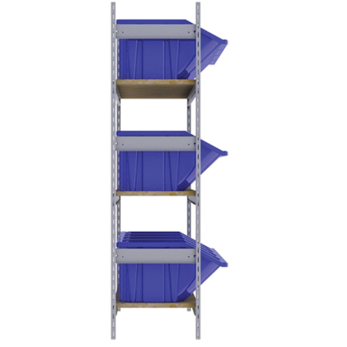 Wide Span Shelving with Jumbo Plastic Bins, Steel, Boltless, 800 lbs. Capacity, 66" W x 60" H x 18" D Superchem Industries