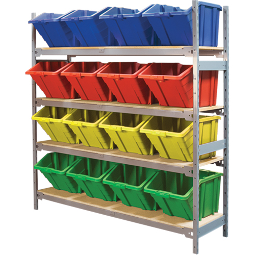&eacute;tag&egrave;res larges avec bacs g&eacute;ants en plastique, Acier, Sans boulons, Capacit&eacute; 800 lb, 66" la x 72" h x 18" p Superchem Industries