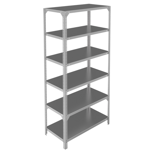 Shelving Unit, Galvanized Steel, Slotted Angle, 400 lbs. Capacity, 36" W x 72" H x 12" D Superchem Industries