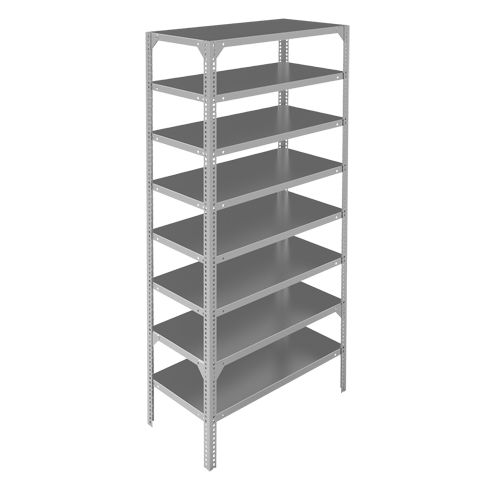 Shelving Unit, Galvanized Steel, Slotted Angle, 400 lbs. Capacity, 36" W x 96" H x 12" D Superchem Industries