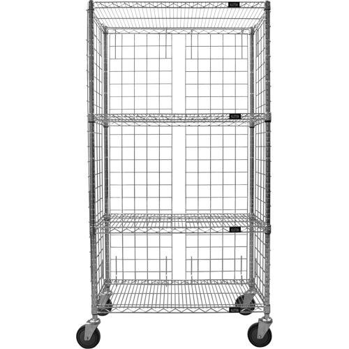 Enclosed Wire Shelf Cart, Chrome Plated, 36" x 69" x 18", 800 lbs. Capacity Superchem Industries