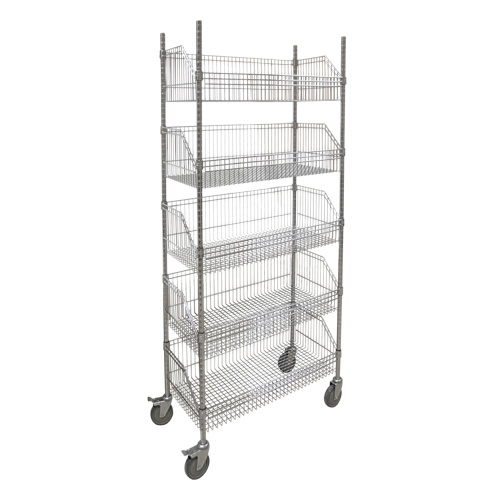 Chariot &agrave; tablette avec panier en treillis, Tiers 5, 36" la x 80" h x 18" p Superchem Industries