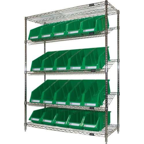 &eacute;tag&egrave;re en treillis m&eacute;tallique &agrave; tablettes inclin&eacute;es avec bacs, Tiers 5, 48" la x 63" h x 18" p Superchem Industries