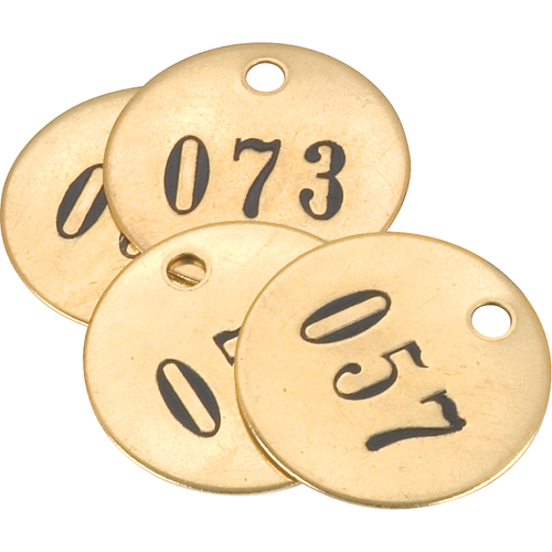 &eacute;tiquettes num&eacute;rot&eacute;es, # 101-125, Laiton, 1" dia. Superchem Industries