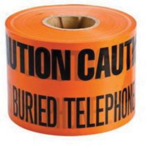 Ruban d'avertissement de danger souterrain Buried Telephone Line Identoline, 6" la x 1000' lo, Noir/orange Superchem Industries