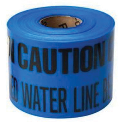 Ruban d'avertissement de danger souterrain Buried Water Line Identoline, 6" la x 1000' lo, Noir sur bleu Superchem Industries