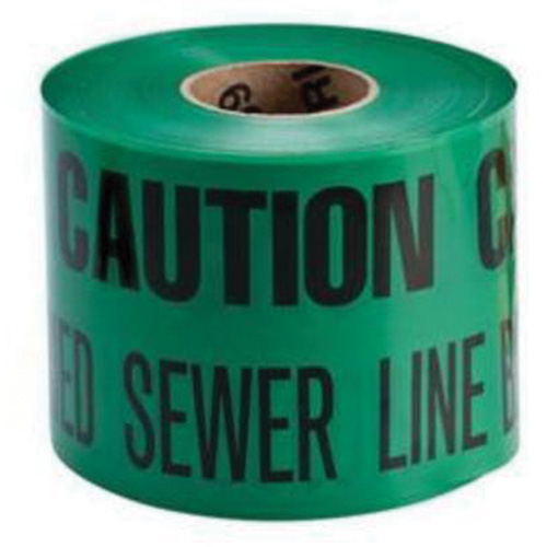 Ruban d'avertissement de danger souterrain Buried Sewer Line Identoline, 6" la x 1000' lo, Noir sur vert Superchem Industries