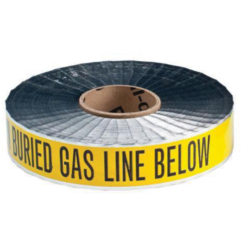 Ruban d'avertissement de danger souterrain Gas Line Identoline, 2" la x 1000' lo, Noir sur jaune Superchem Industries
