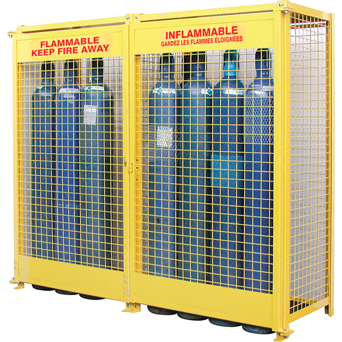 Gas Cylinder Cabinets, 20 Cylinder Capacity, 88" W x 30" D x 74" H, Yellow Superchem Industries