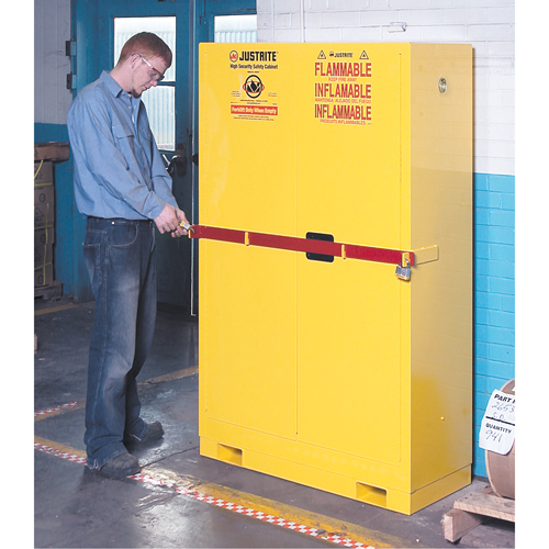 High Security Flammables Safety Cabinet with Steel Bar, 45 gal., 2 Shelves Superchem Industries