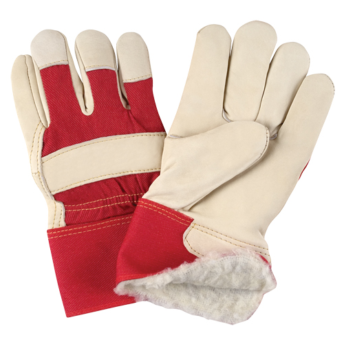 Gants d'ajusteur rouge & blanc doubl&eacute;s pour l'hiver de premi&egrave;re qualit&eacute;, Grand, Paume en Cuir fleur de vache, Doublure en Boa Superchem Industries