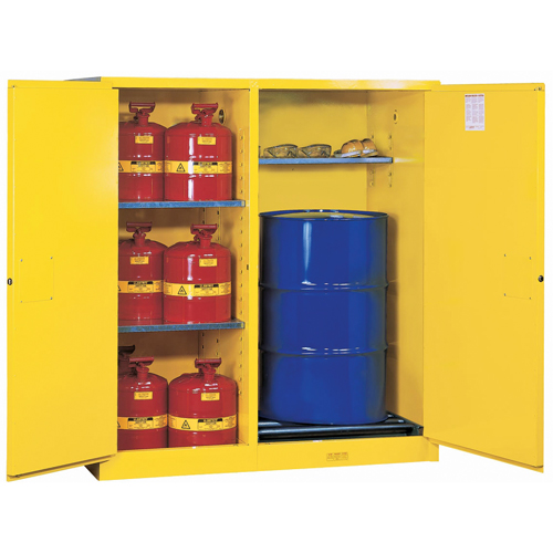 Armoires Sure-Grip EX s&eacute;curitaires &agrave; double fonction, Capacit&eacute; de 115 gal. US, 13 barils, Jaune Superchem Industries
