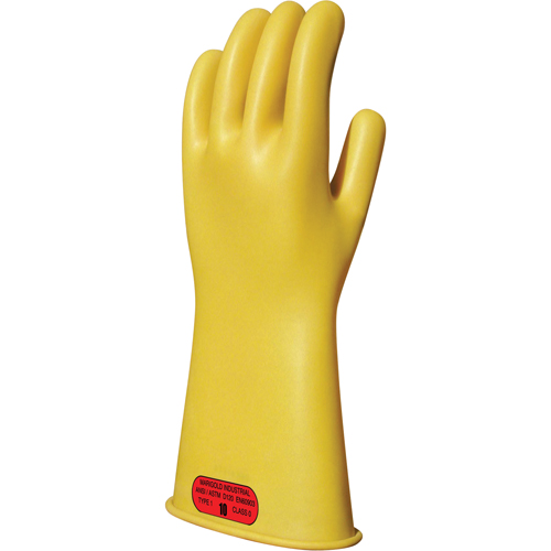 Yellow Natural Rubber Insulating Gloves, ASTM Class 0, Size 8, 11" L Superchem Industries