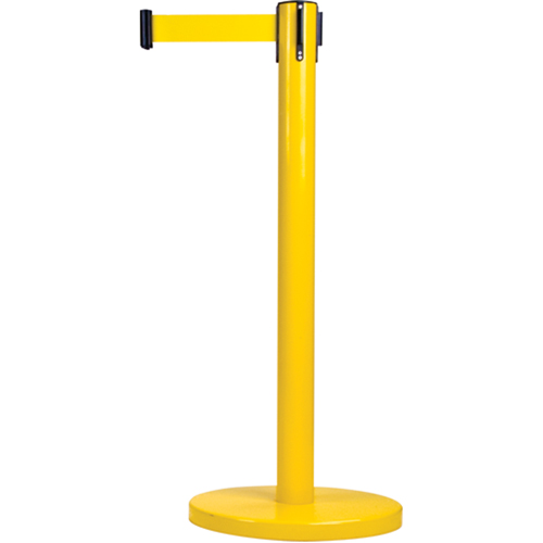 Barri&egrave;res sur pieds pour le contr&ocirc;le des foules, Acier, 35" h, Ruban Jaune, Longueur du ruban 7' Superchem Industries