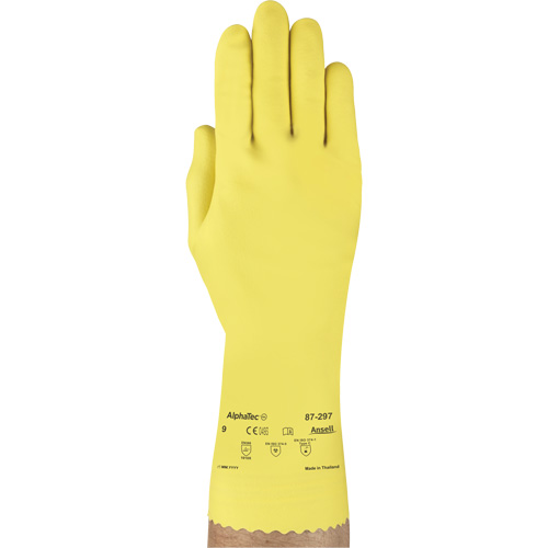 VersaTouch&reg; 297 Gloves, Size Medium/8, 12" L, Rubber Latex, Flock-Lined Inner Lining, 20-mil Superchem Industries