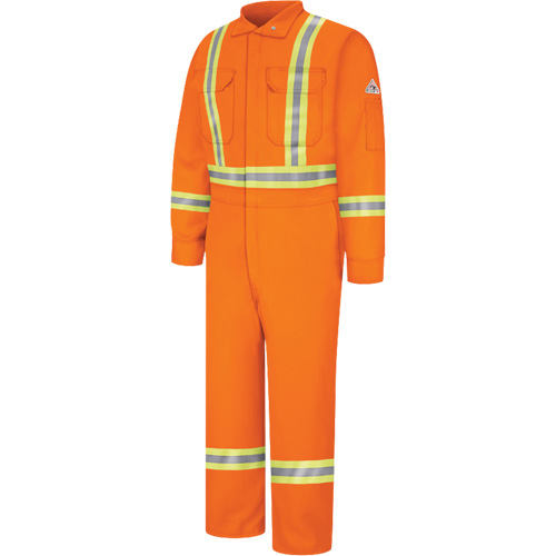 Flame-Resistant Coveralls with Reflective Trim, Size 38, Orange, 12.2 cal/cm² Superchem Industries