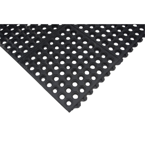 Tapis modulaire antifatigue, Nid d'abeilles, 3' x 3' x 1/2", Noir, Caoutchouc naturel Superchem Industries