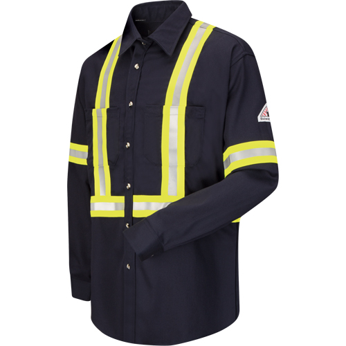 Work Shirt with Reflective Trim, Cotton/Nylon, Medium, High Visibility Orange Superchem Industries