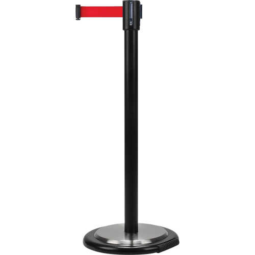 Barri&egrave;res sur pieds pour le contr&ocirc;le des foules, Acier, 35" h, Ruban Rouge, Longueur du ruban 7' Superchem Industries