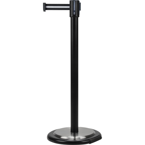 Free-Standing Crowd Control Barrier, Steel, 35" H, Black/White Tape, 7' Tape Length Superchem Industries