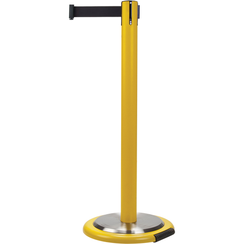 Barri&egrave;res sur pieds pour le contr&ocirc;le des foules, Acier, 35" h, Ruban Noir, Longueur du ruban 7' Superchem Industries