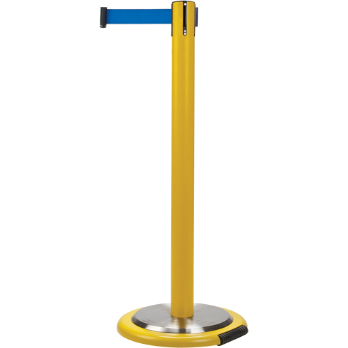 Barri&egrave;res sur pieds pour le contr&ocirc;le des foules, Acier, 35" h, Ruban Bleu, Longueur du ruban 7' Superchem Industries