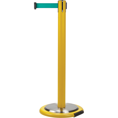 Free-Standing Crowd Control Barrier, Steel, 35" H, Green Tape, 7' Tape Length Superchem Industries