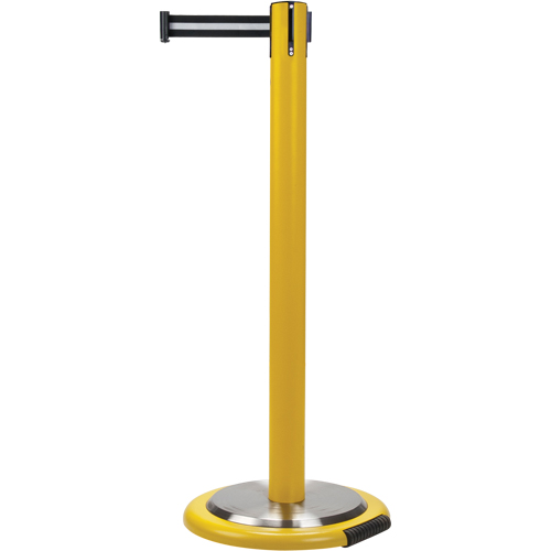 Barri&egrave;res sur pieds pour le contr&ocirc;le des foules, Acier, 35" h, Ruban Noir/Blanc, Longueur du ruban 7' Superchem Industries