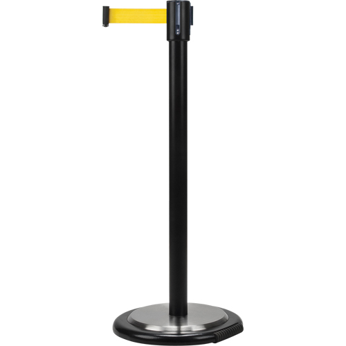 Barri&egrave;res sur pieds pour le contr&ocirc;le des foules, Acier, 35" h, Ruban Jaune, Longueur du ruban 12' Superchem Industries