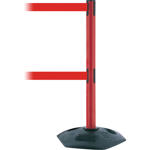 Poteau robuste &agrave; ligne double, Plastique, 38" h, Ruban Rouge, Longueur du ruban 13' Superchem Industries