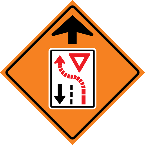 Enseigne enroulable de circulation c&eacute;dez le passage devant, 29-1/2" x 29-1/2", Vinyle, Pictogramme Superchem Industries